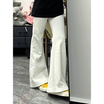 白色休閑微喇叭闊腿牛仔褲女秋季2025新款高腰顯瘦直簡拖地褲子潮