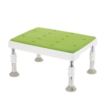 【海夫健康生活館】HEF 日本Richell 可調式不锈鋼浴室防滑椅凳-防霉軟墊寬面型 綠色(R378)