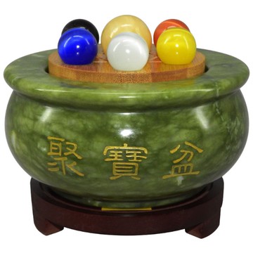 【吉祥開運坊】【聚財七星玉石聚寶盆大型 附七星陣 水晶石 五帝錢 招財符】開光 擇日