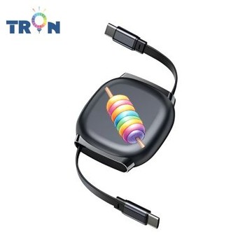 TRON 100W Type-C 伸縮快充線 1M 鈦黑色 小吃與甜品-2 4檔長度調整 可充筆電 適用i15以上手機 平板
