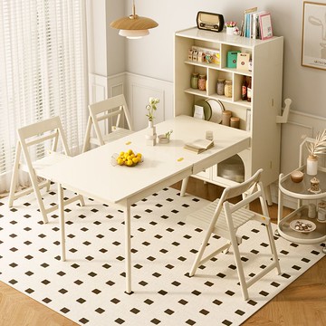 折疊餐桌   奶油風折疊餐桌餐邊柜一體小戶型家用多功能實木飯桌椅可伸縮島臺