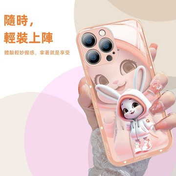 ins爆款 俏皮女孩兔子 玻璃殼 手機殼 適用於 蘋果 iPhone 14 13 12 11 Pro Max 保護殼