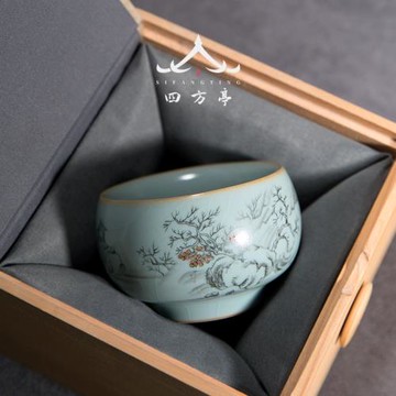 四方亭 景德鎮手繪禪定杯汝瓷功夫茶杯茶具茶碗個人專用高檔主人