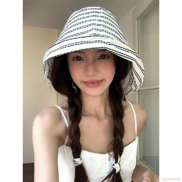 桃園出貨✨條紋大帽檐漁夫帽女夏薄款環繞式遮陽帽防紫外線遮臉百搭防曬帽子