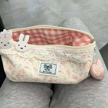 🥇隔日達出💎粉色碎花筆袋可愛ins大容量少女高顏值學生簡約文具收納袋小衆