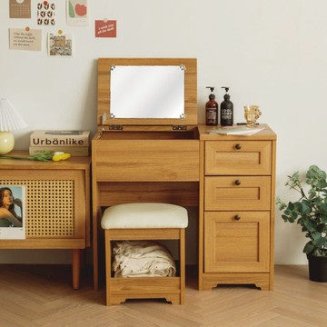 掀蓋化妝桌椅組(兩色) 原木