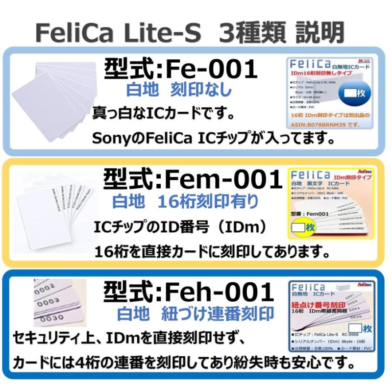 Fe-001 【500枚】フェリカ IC カード FeliCA Lite-S フェリカライトS