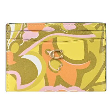 COACH 金屬C LOGO撞色花紋簡易式卡夾(黃綠色)