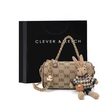 Clever&Ketch女包包2026新款時尚百搭鏈條單肩斜挎圓筒包小圓包