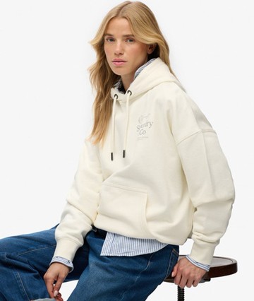 Superdry Women's Luxe Casual Relaxed Hoodie Cream Size: 8