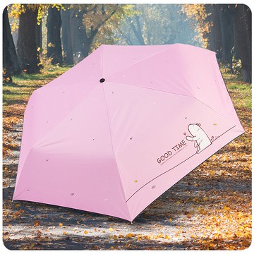 雙龍慵懶熊超輕細黑膠三折傘鉛筆傘抗UV防曬晴雨傘汽球傘(清新粉)