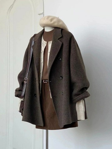 雙面羊絨小西裝毛呢子大衣外套女2024秋冬季新款小個子韓系高級感【淘夢屋】