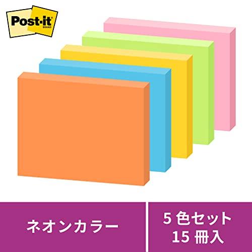 ポストイット 付箋 強粘着 ノート ネオンカラー 75×100mm 90枚×5冊 657-5SSAN