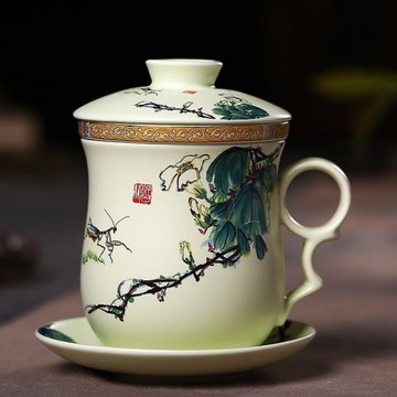 景德鎮陶瓷茶杯帶蓋過濾水杯陶瓷泡茶杯茶具辦公會議個人杯四件套