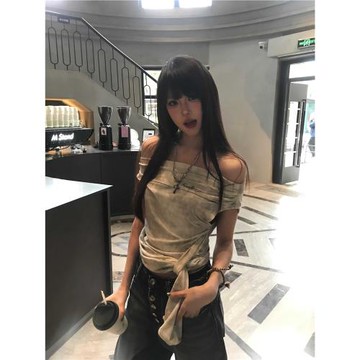 FENNI STUDIO千禧 原創性感辣妹綁帶一字肩無袖T恤女2025春夏上衣