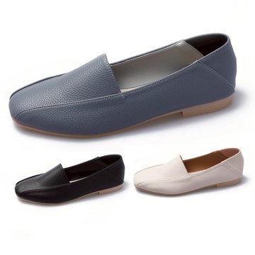 【白鳥麗子】可後踩 MIT韓式歐膩素面皮革流線拼接平底方頭包鞋 店長推薦