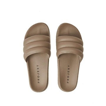 【Projext】防潑水Q彈厚片皮革拖鞋 女款灰褐色Scooter Slides Taupe Women