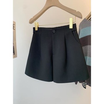 黑色松緊高腰寬松闊腿短褲女2025新款秋冬季a字外穿打底毛呢靴褲