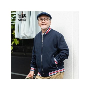 爸爸春裝外套男中老年人寬松棒球領夾克老人爺爺春秋針織衣服中年