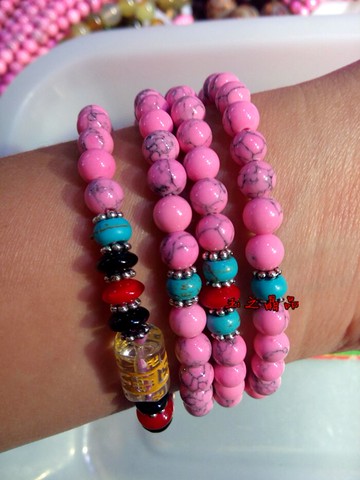 天然水晶紅松石六字真言多圈手鏈