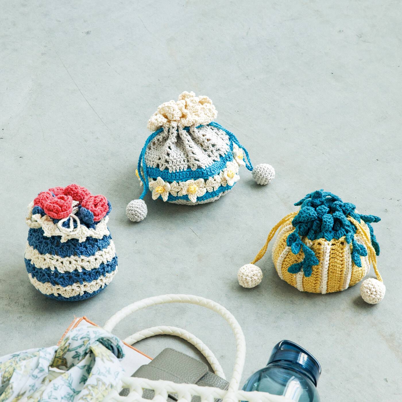 フェリシモ　かぎ針編み　お花きんちゃくの会 編んで植物採集 ボタニカルモチーフ かぎ針きんちゃくの会