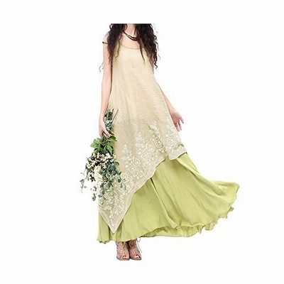 レディース ロング丈 リネン風 ワンピース 刺繍 森ガール マキシワンピース ナチュラル 綿麻 半袖 S 通販 Lineポイント最大get Lineショッピング