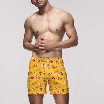 DADADO-英倫遊記 M-3L印花四角男內褲(黃) 天然絲光棉-吸濕排汗-GHQ416YE