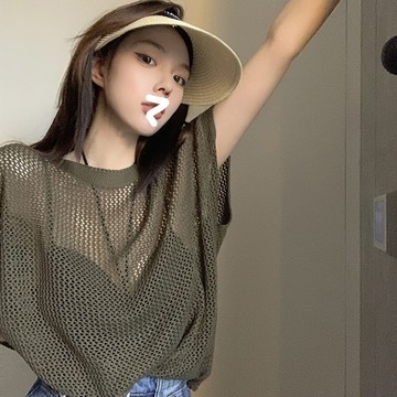 韓版氣質透視鏤空針織上衣【T578】