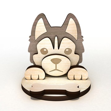 哈士奇隊長手機/平板座/名片座+集線memo夾,客製化刻字,交換禮物