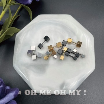 現貨/方塊鎖珠/銀色方塊耳環/三色/耳骨/暗黑/男耳環/不鏽鋼耳環/方塊啞鈴耳環/明星耳環/耳窩小耳朵/不生鏽/鎖珠耳環