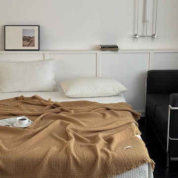 輕奢A類褶皺流蘇毛巾被夏季薄款純棉四層紗布被子 柔軟床單毛蓋毯