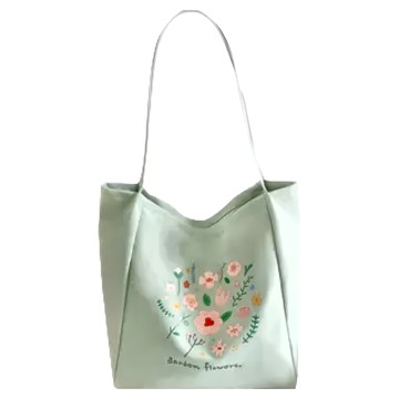 E.City 大容量圖騰花朵帆布提袋  29 x 26 x 16cm  綠色