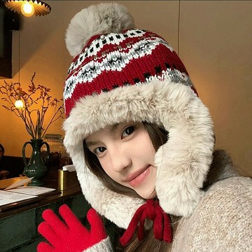 【米蘭精品】現貨+預購 韓版羊羔飛行帽禦寒毛帽護耳帽滑雪帽戶外防寒帽雷鋒帽-加絨加厚女帽子4色74my92