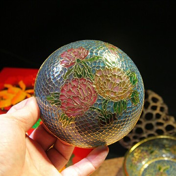 老北京景泰藍粉盒純手工制作銅胎脫胎透明藍首R飾盒庫存老貨擺件