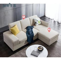 【hoi!】林氏木業簡約現代多功能儲物左三人布沙發床+腳踏附抱枕1004 V2-米白色