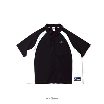 NIKE SB DRY 黑 熊貓配色 刺繡 小寫字母 口袋 寬鬆 復古 襯衫 休閒 短袖 男款【HJ2959-010】