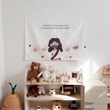 JIN CHA GOD-棉麻質感掛布 耶穌與小羊插畫系列150*105跟100*70cm