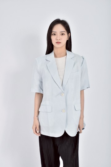 (XL) the madre西裝短袖墊肩藍色外套