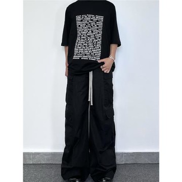 【斷碼清倉】RO風格 23SS 暗黑風印花彈幕文字圓領飄帶寬松黑色