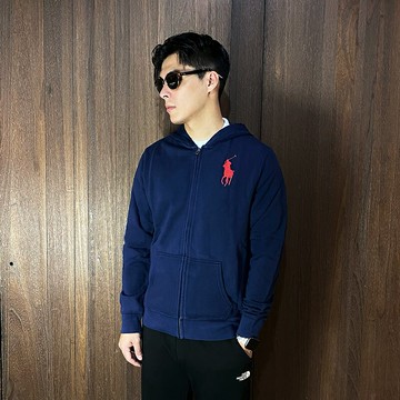 美國百分百【全新真品】Ralph Lauren 連帽外套 棉質 毛巾布 青年版 RL 大馬 POLO 帽T 深藍/白色 AF72