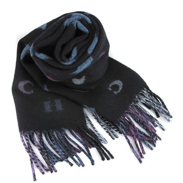 COACH 黑紫色繽紛字母粉彩星星雙面圍巾(183x31cm)