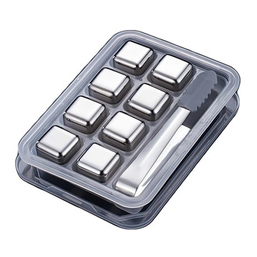 316不鏽鋼極凍冰塊8件組 不融化冰鎮保冷塊 威士忌冰石 附收納盒  1組