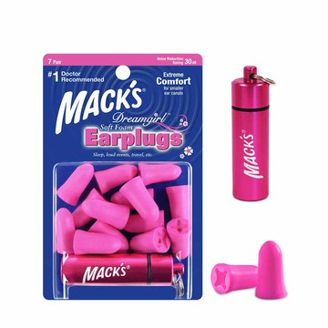[2美國直購] Mack's #937 粉色超軟耳塞降30分貝7對/內附金屬盒/鑰駛圈收納盒
