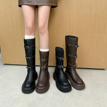 【美拉德英倫風】短靴 馬丁靴 長筒靴 女靴 厚底靴 秋冬靴 棕色復古 加絨保暖 方頭設計 2025秋冬新款 百搭洋氣