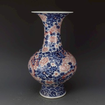 大清乾隆青花釉里紅龍紋瓶景德鎮仿古瓷器古董古玩收藏真品