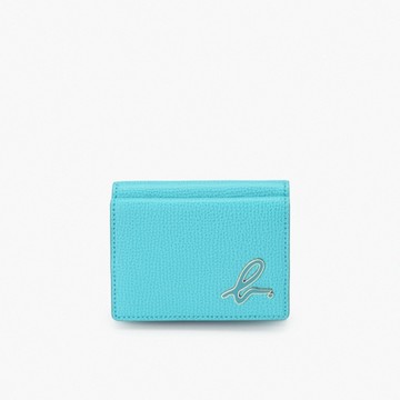 agnes b.Voyage 皮革三折小短夾(湖水綠色)