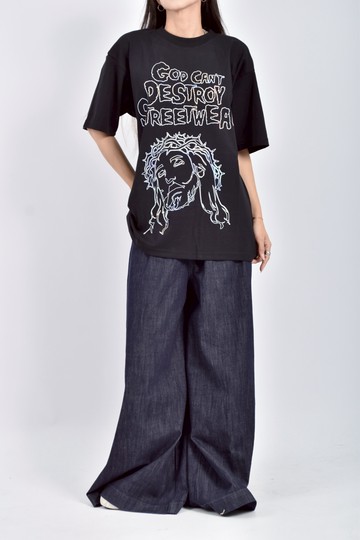 (L) gcds質感棉質純棉雷射線圖案黑色短袖上衣