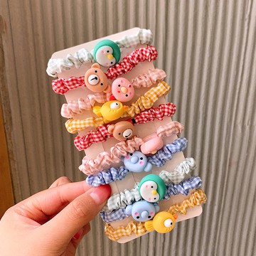 可愛彈性不傷髮大腸圈(10入組)-綠企鵝-不含紙卡