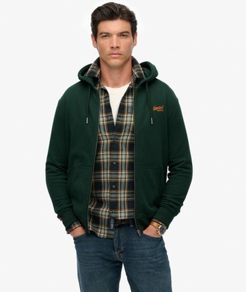 Superdry Men's Essential Logo Half Brushed Zip Hoodie Green Size: M