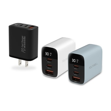 POLYWELL 30W三孔數顯快充頭 雙Type-C+USB-A孔